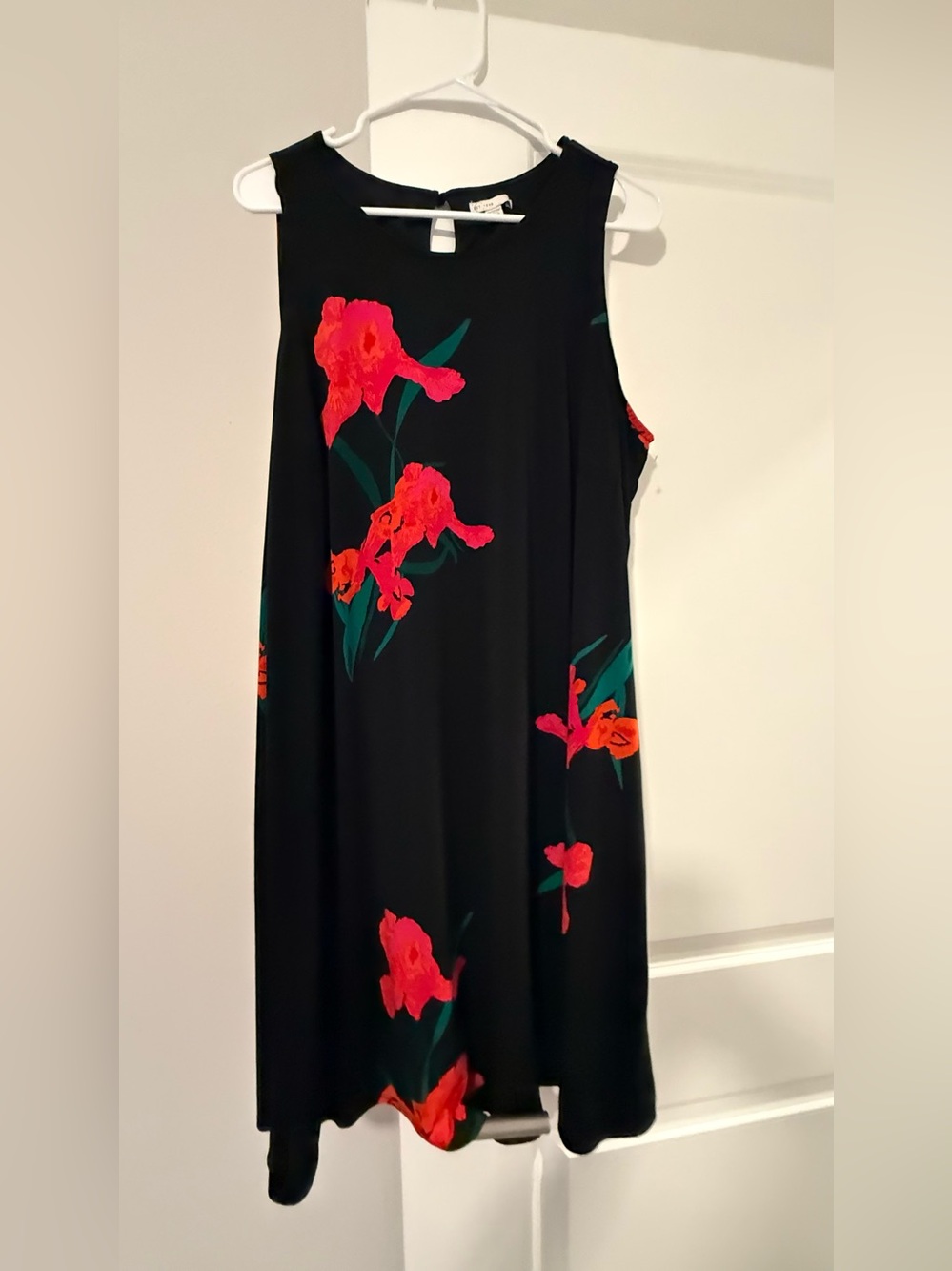 Black Midi Dress with Red Floral Print - Picture 3 of 8